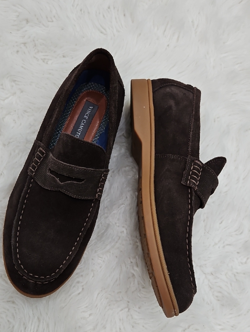 Vince Camuto Dark Brown Suede Penny Driving Loafers